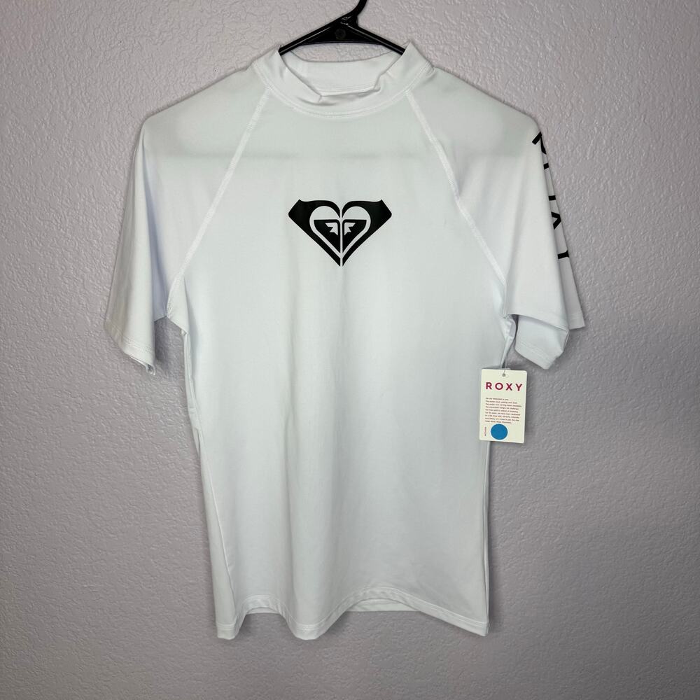 Roxy Whole Hearted SS Rash Guard White UPF 50 Swim Top Women’s L NWT
